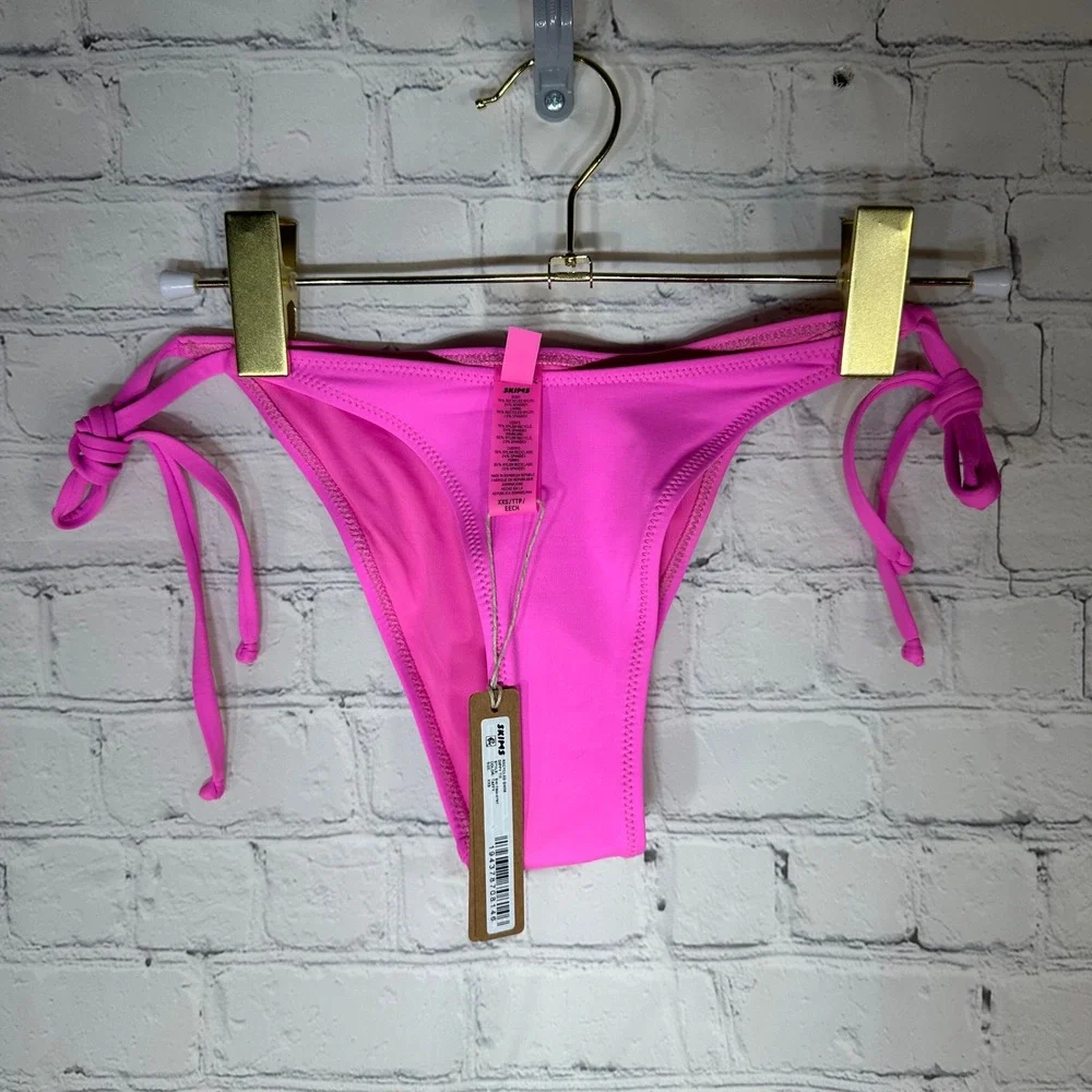 Skims Recycled Swim Dippy Tie Bikini Bottom Taffy Pink SW-TBM-0797 XXS New